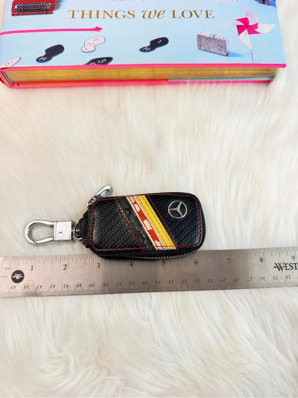 Mercedes-Benz Black Leather Key Holder with Red and Yellow Stripe
